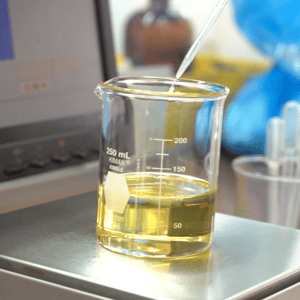 Dropper of solution in a glass container